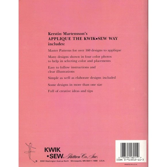 Applique The Kwik Sew Way Kerstin Martensson & UNCUT Master Sewing Patterns 1988 - Picture 3 of 10